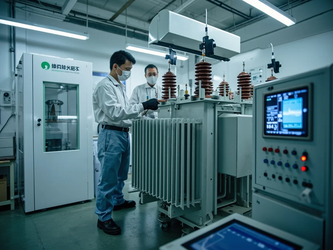 Jinxing Power provincial certified transformer testing center with engineers conducting 24 point quality inspection