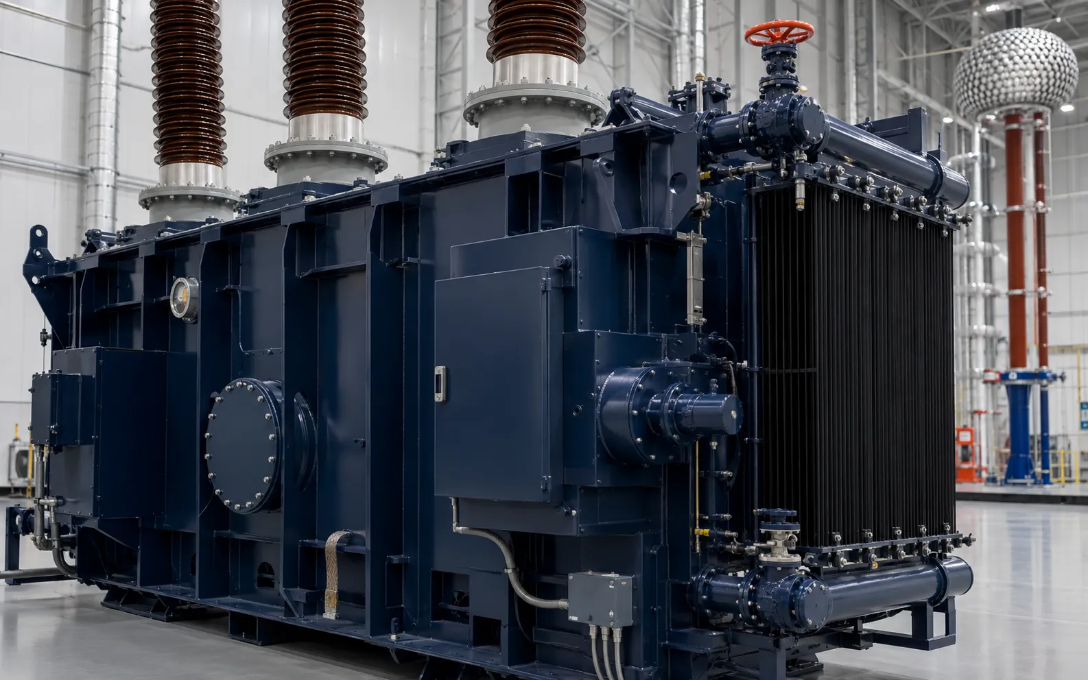 Power transformer bushings, cooling system and component details