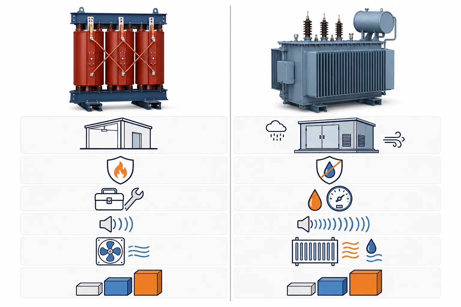 Dry-type and oil-immersed transformer comparison diagram
